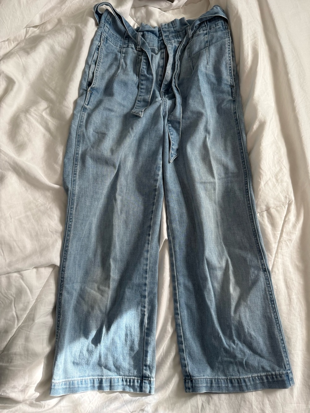 Madewell Belted Wide Leg Crop Jeans Light Wash Paperbag Waist Tied Pants 27
